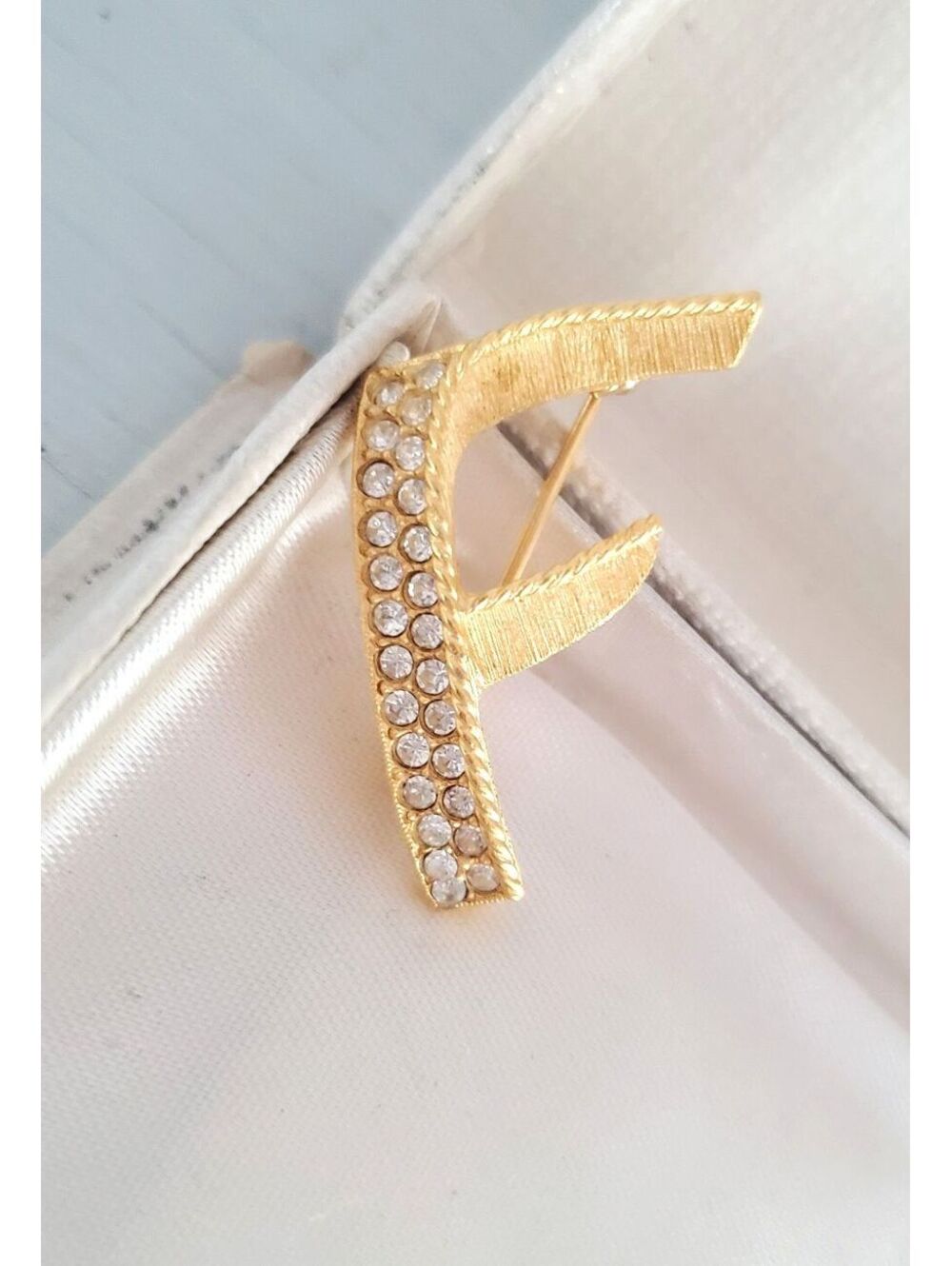 Vintage Letter F Rhinestone Brooch